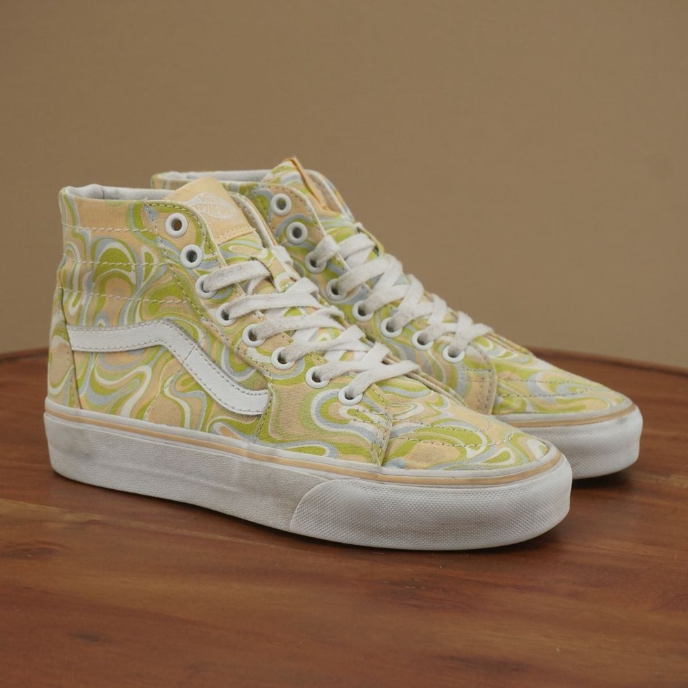 Vans Tapered Sk8-Hi Swirl Lime High Top Shoes Sneakers Yellow Green Womens 6.5